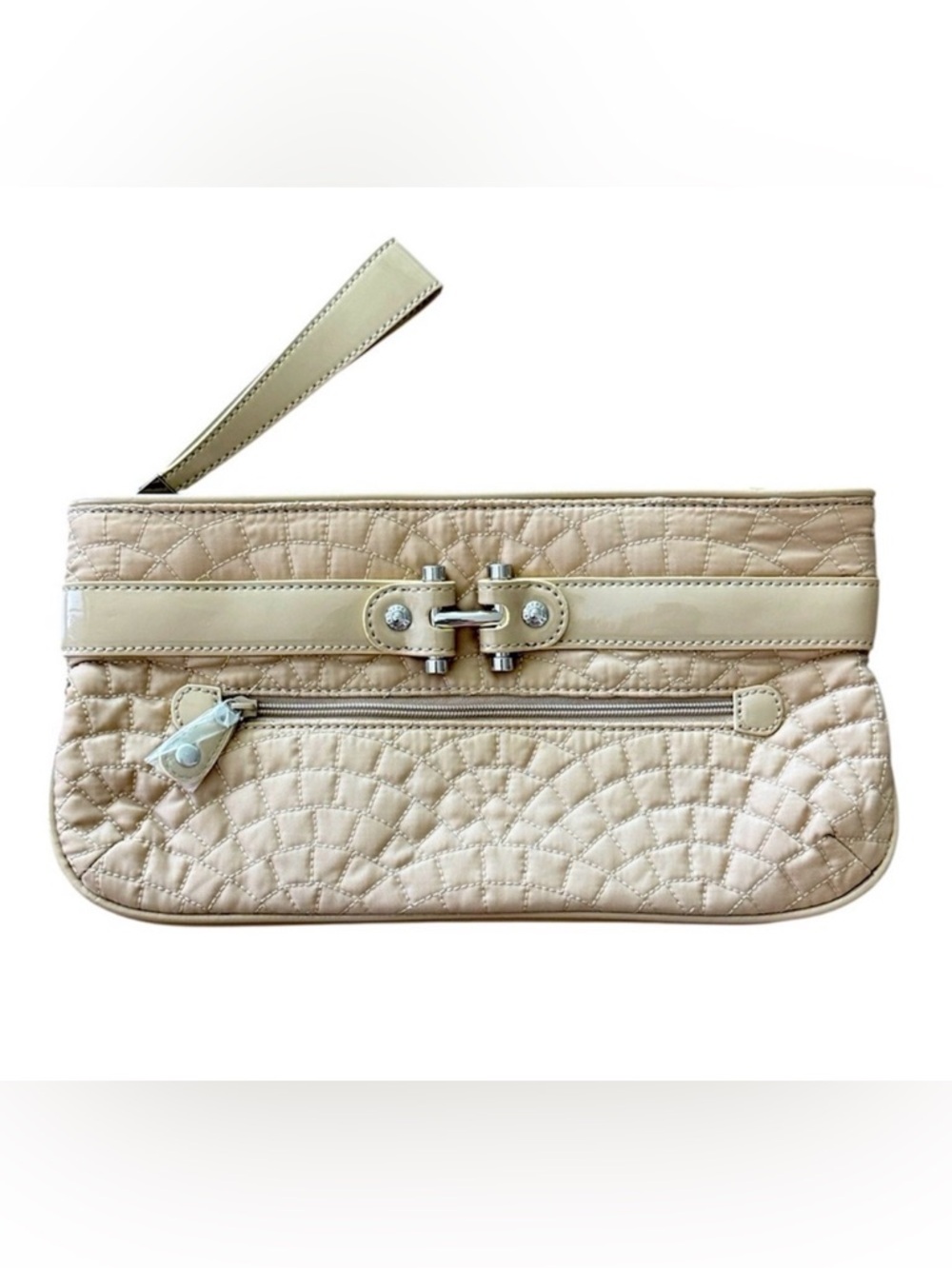 Vera Bradley Quilted Bistro Khaki Tan Silver Clutch Wristlet Handbag Purse New